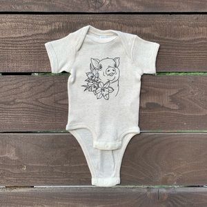 Baby onesie, pigs + daffodils print